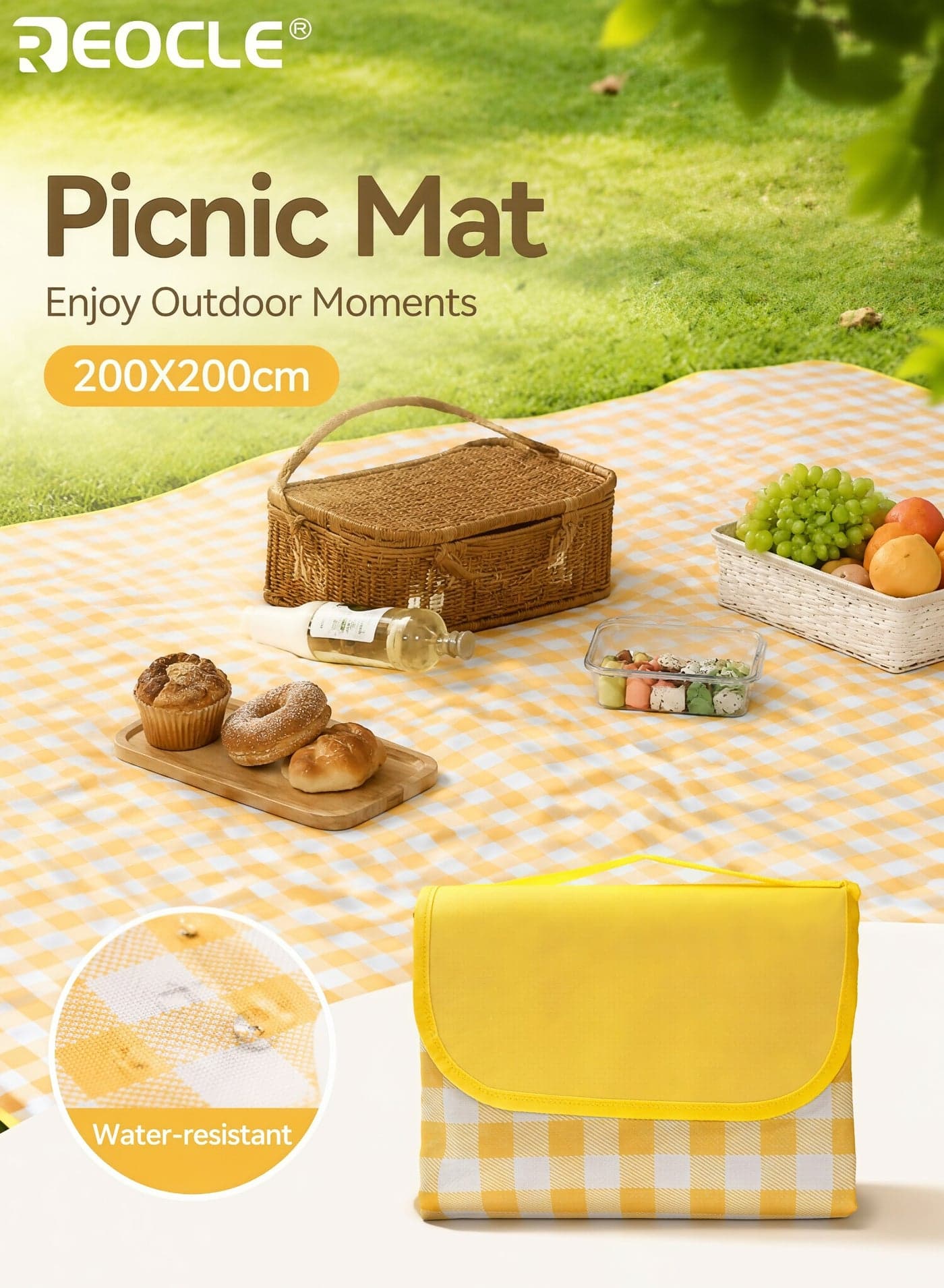 Foldable Outdoor Picnic Mat Oversized Beach Blanket Portable and Lightweight Travel Blanket Easy Clean Surface Durable Polyester with Checkered Design Suitable for Beach Camping BBQ