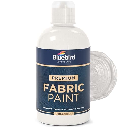 BLUEBIRD Fabric Paint, Brilliant Silver, 16.9 Fl Oz, Permanent Fabric Paints for Clothes, Furniture Upholstery
