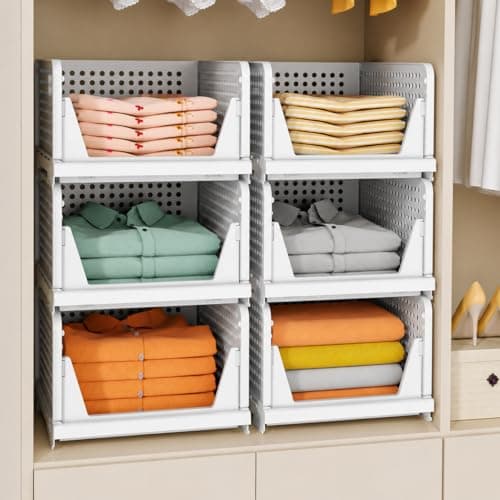 JD Fresh 6 Pieces Large Stackable Wardrobe Organizer for Storage/Foldable Cupboard Storage for Clothes/Polypropylene Multipurpose Space Organizer Rack/Adjustable Sliding Drawer - White