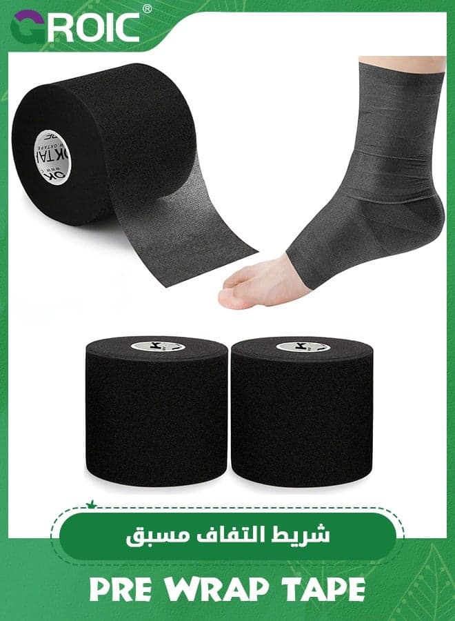 3-Rolls Pre Wrap Tape, OK TAPE Athletic Foam Underwrap for Sports, Protect for Ankles Wrists Hands and Knees, 2.75 Inches x 30 Yards - Black, 3-Rolls