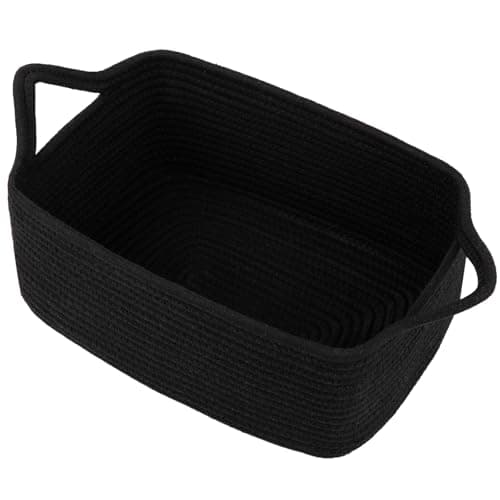 OIAHOMY Woven Basket, Gift Basket Empty with Gift Bags and Ribbons, Rope Baskets for Baby Showers, Storage Baskets with Handles for Nursery, Pet Toy Organizer- Black