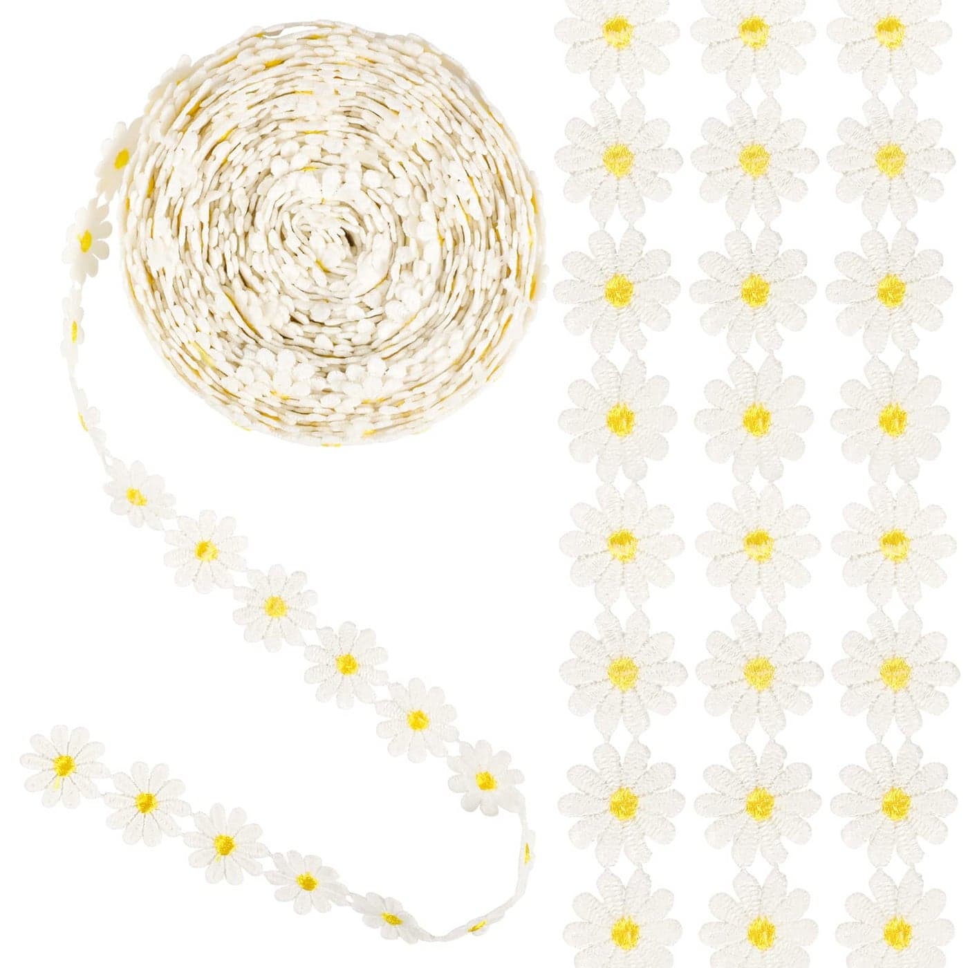 QXUJI 10 Yards Daisy Decorating Lace Trims Daisy Sunflower Ribbon for Sewing Embroidery and Art Craft Projects Wedding Dresses Womens Hair Band Decoration Yellow
