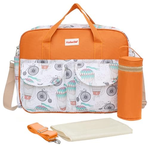 MotherLike Diaper Bag for Mothers for Travel with Changing Station | Tote Diaper Baby Bag for Mom | Diaper Bag with Insulated Bottle Holder & Changing Mat | 17 L,10 Pocket (Pumpkin Orange, PO27)