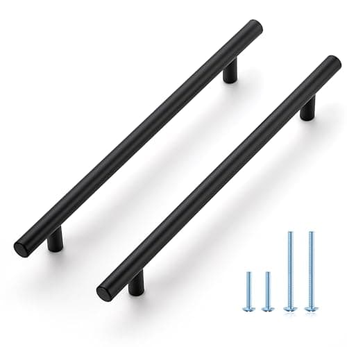 JOY DECOR 5 Pack 10 Inch Cabinet Pulls Kitchen Cabinet Handles with 7-1/2 Inch Hole Center Matte Black Cabinet Hardware Stainless Steel Kitchen Drawer Pulls for Cabinets Cupboard, 192mm Hole Centers