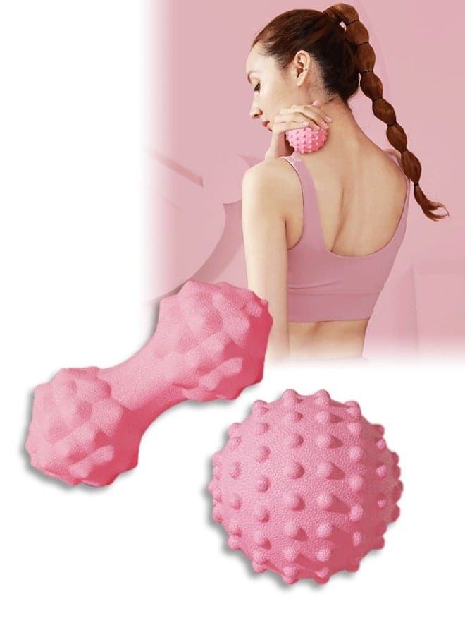 2-Piece Massage Balls,Fascia Ball Set,Relieve Strength Exercise Body,Yoga Massage Therapy Ball for Leg,Arm,Neck,Foot etc (Pink)
