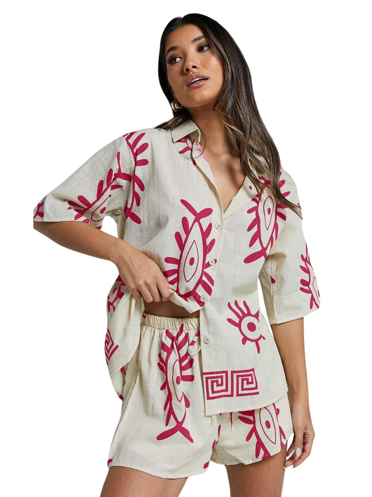 Leriya Fashion Women Rayon Printed Co Ord Set | Coords Stylish | Pajama Set For | Shorts Set (Lf-W2305&Sh323-L-Pink)