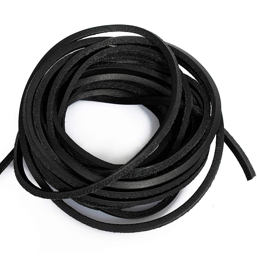 LolliBeads TM 3mm Flat Genuine Leather Cord Braiding String Black 5 Yards