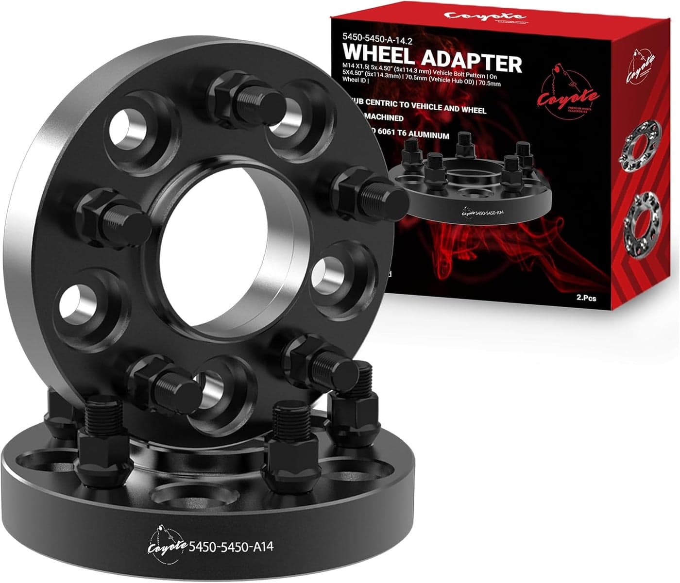 Coyote Wheel Adapter Set of 2 - 1.00" Thickness M14x1.5 Wheel Spacers for Ford Mustang 2015-2023