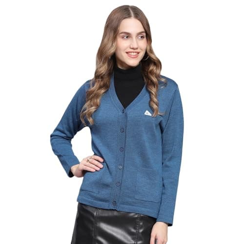 Monte Carlo Womens Solid Blue V Neck Full Sleeve Cardigan (1240714VN-2448-40)