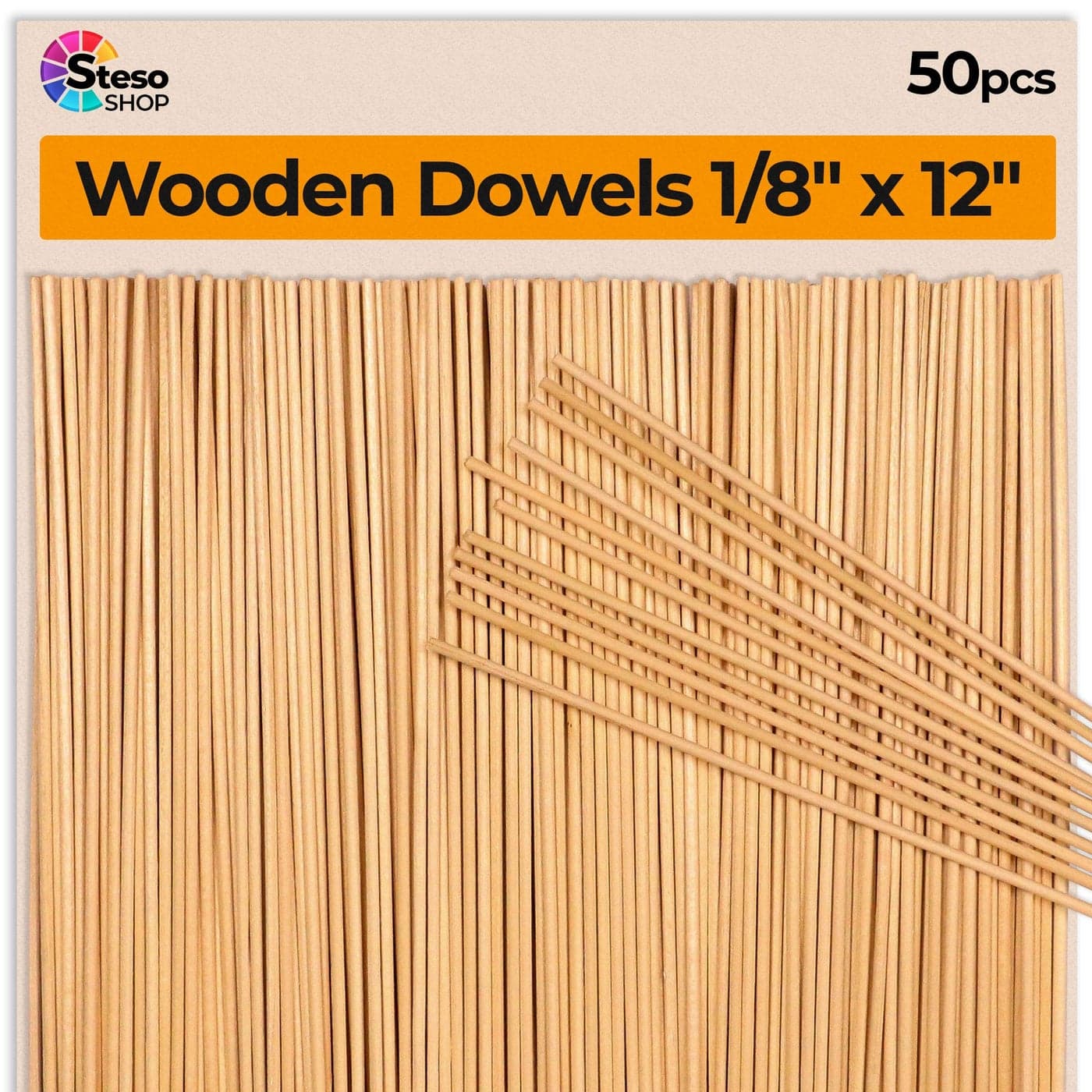 StesoSHOP Wooden Dowel Rods Thin 12 inch 18 Dowels 50 pcs Crafts Best Price Wedding Ribbon Wands 30cm3mm