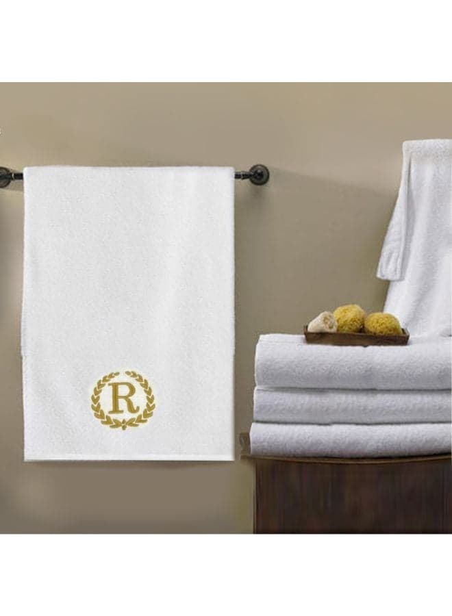 Embroidered For You (White) Luxury Monogrammed Bath Towel (70 x 140 Cm-Set of 1) 100% cotton, Highly Absorbent and Quick dry, Classic Hotel and Spa Quality Bath Linen-600 Gsm (Golden Letter R)