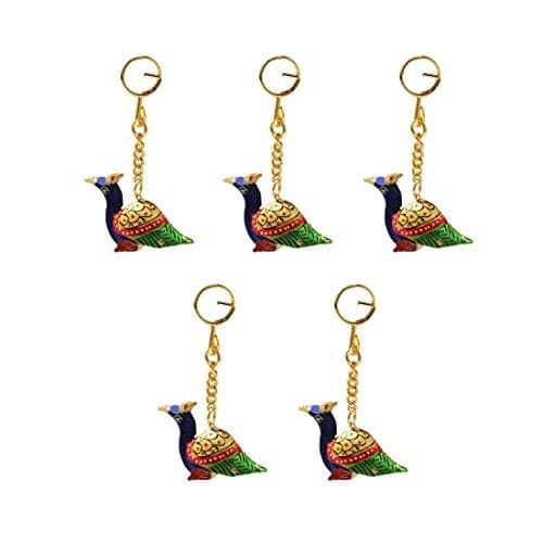 Handicrafts Paradise Keychains Set of 5 Pc Peacocks Carved and Painted