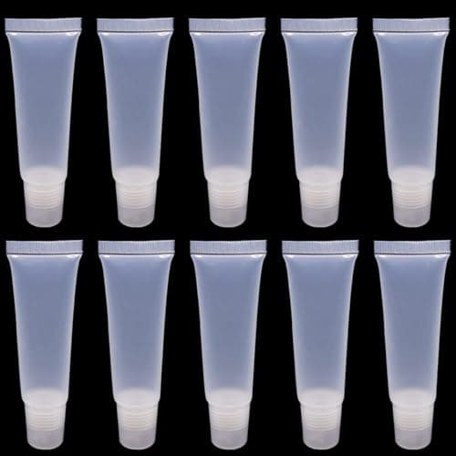 SpiderJuice 5Pc 5ml Clear Mini Refillable Empty Squeeze Lip Gloss Lip Balm Lip Oil Tubes Storage Container Jar Bottles with Screw Cap for Household Translucent Frosted & Travel Toiletries