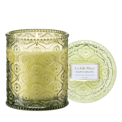 LA JOLIE MUSE Starlit Golden Fir Candle - Cedarwood, Patchouli, Fir Balsam | 6 oz Natural Soy Wax | 40 Hours Clean Burn | Balsam and Fir Candle | Gift-Ready for Hosts & Gatherings