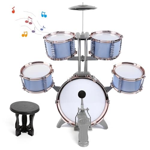 M SANMERSEN Kids Jazz Drum Set 5 Drums with Stool Rock Jazz Drum Kit Musical Enlightenment Educational Toys Gift for Boys Girls