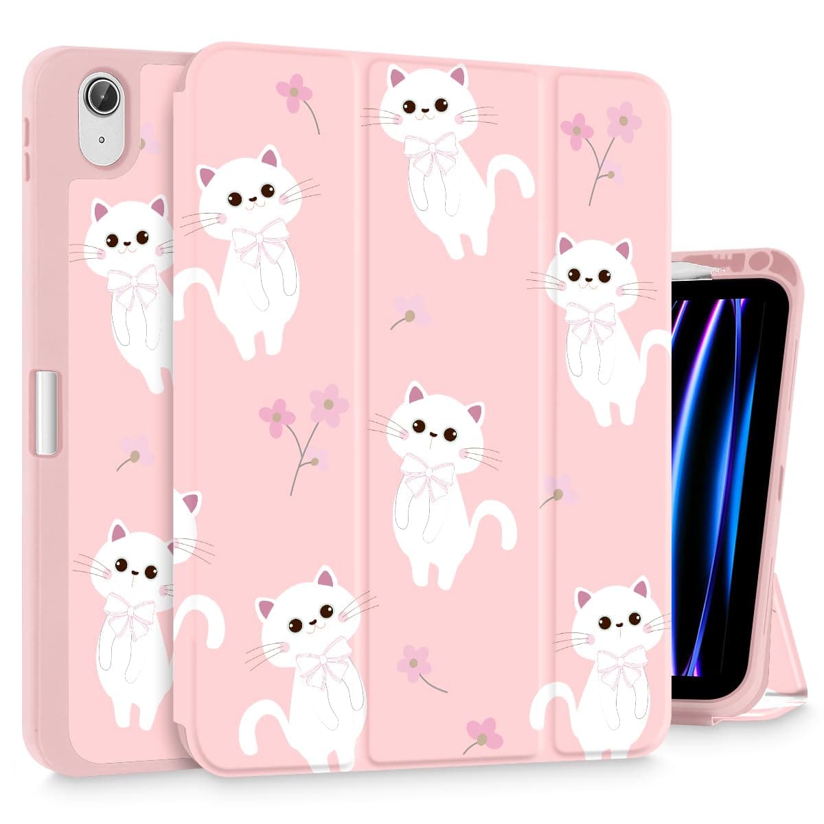 Tuiklol Case for iPad 102 Inch 2021 2020 2018 Release 9th 8th 7th Generation Builtin Pencil Holder TPU Protective Stand Back Cover Trifold StandAuto WakeSleep CatPink