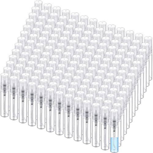Zhehao 50 Pcs Mini Spray Bottles 5 ml Clear Glass Perfume Bottles Refillable Fine Mist Perfume Atomizer Portable Empty Sample Containers for Cleaning, Essential Oils, Travel (Clear Cap)