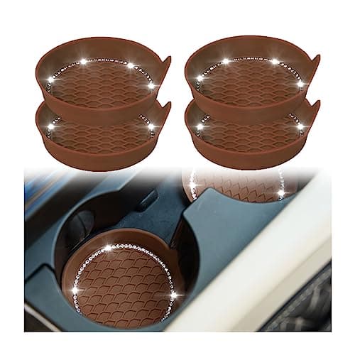 zipelo Bling Car Cup Coaster 4 Pack Universal Vehicle AntiSlip Cup Holder Insert Coasters Crystal Rhinestone Silicone Shockproof Drink Mat Car Interior Accessories Coffee