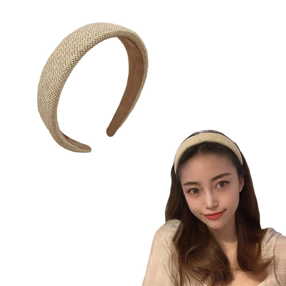 YALLNASL Hairband Wide Braided Straw Headband for Women Chunky Rattan Headband Woven Hairband for Women Girls Non Slip Thick Hair Band Hair Accessories Bohemian HeadBand for Women