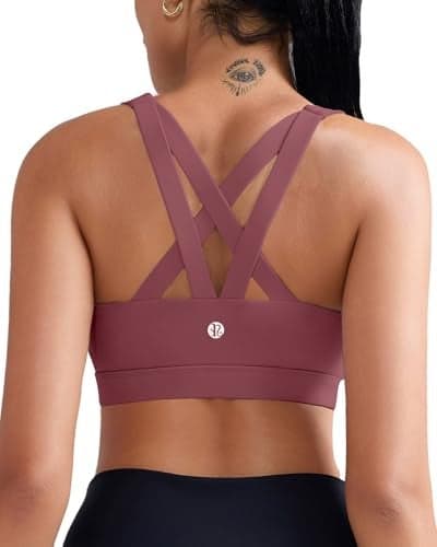 RUNNING GIRL Sports Bra for Women, Criss-Cross Back Padded Strappy Sports Bras Medium Support Yoga Bra with Removable Cups(2575_Rose Red_XL)