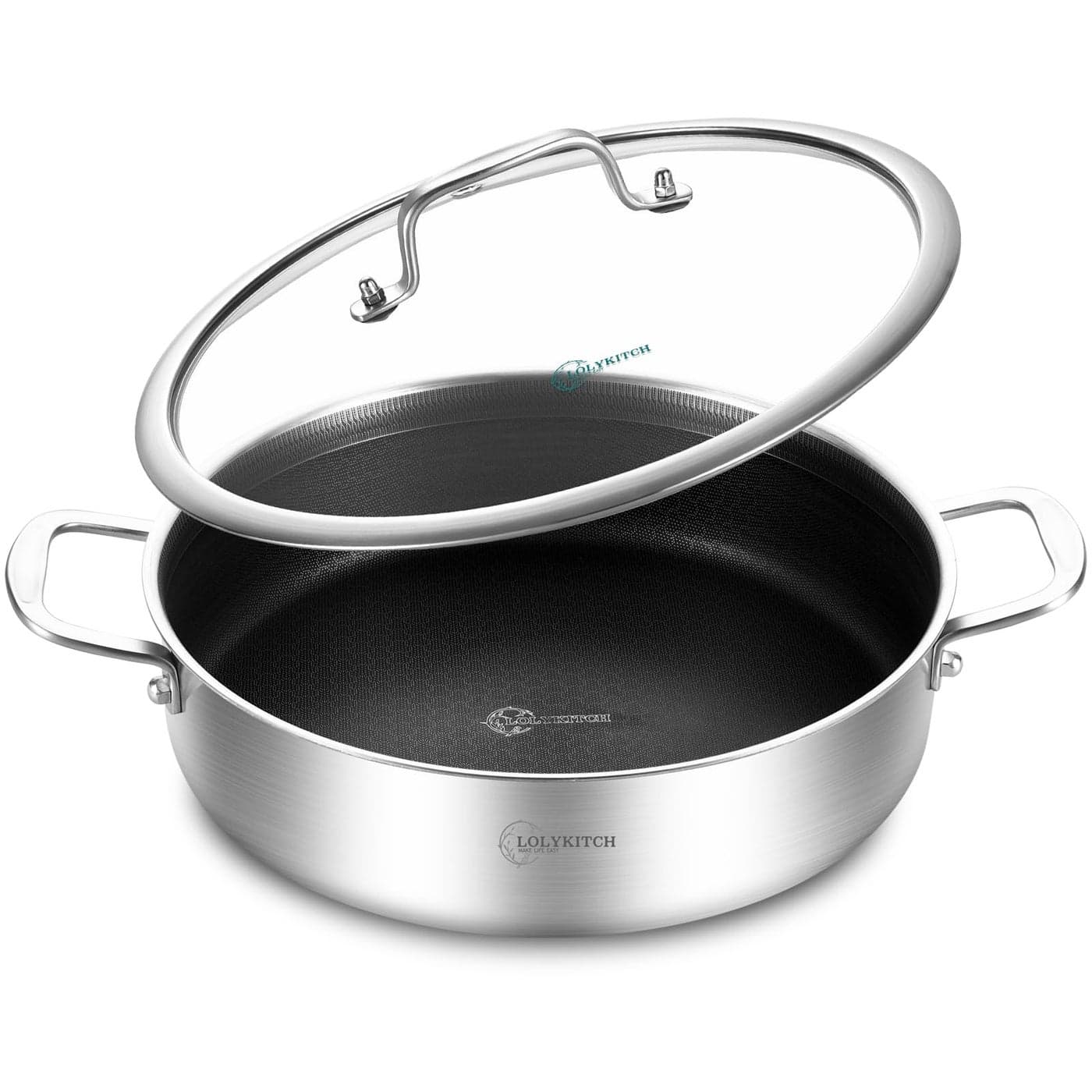 LOLYKITCH 6 QT TriPly Stainless Steel NonStick Saut Pan with Lid12 Inch Deep Frying PanLarge SkilletJumbo CookerInduction Cooking PanHeavy Duty and Oven Safe