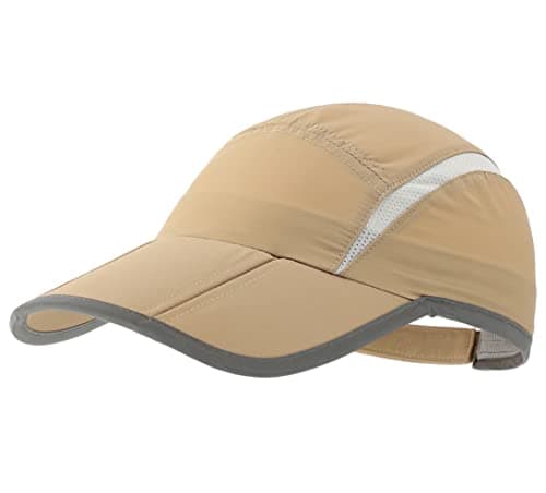 Connectyle Foldable Mesh Sun Cap Outdoor Sports Hat Breathable Sun Runner Cap with Reflective Trim Khaki