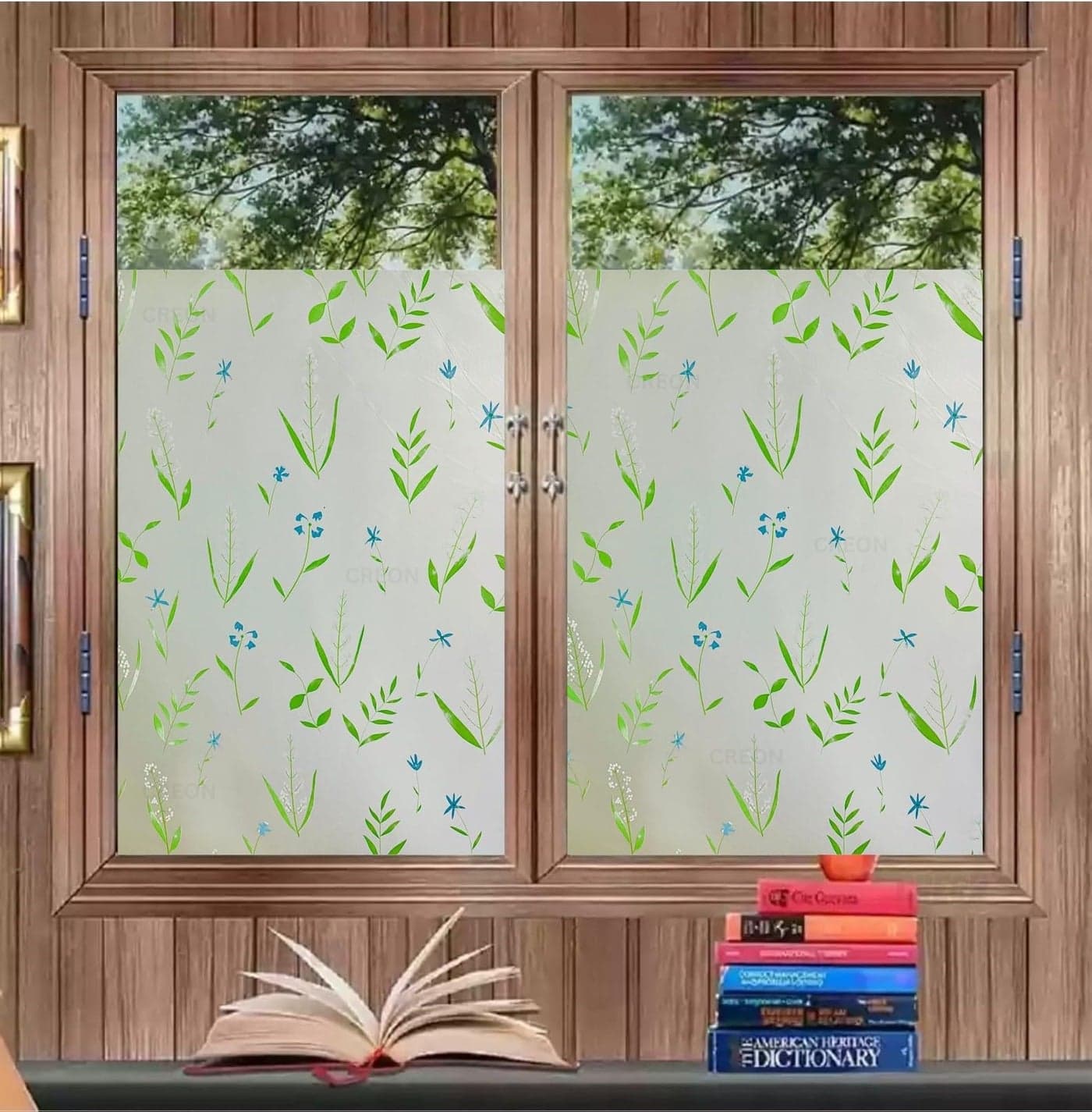 COSMOS STAR™ Window Film, Decorative Window Privacy Film Stained Glass Window Sticker,Anti-UV Sun Blocker Heat Control for Home (16 X 55 inches, Grass Leaf)