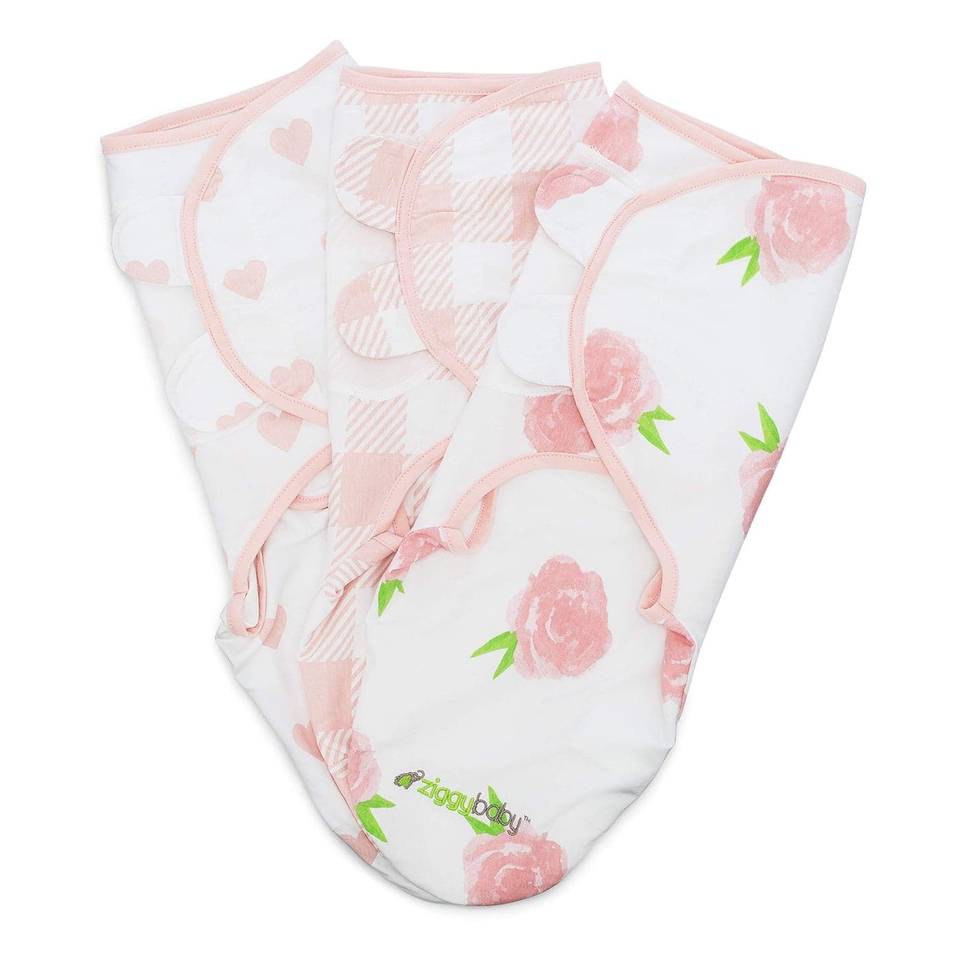 Ziggy Baby Baby Girl Swaddle Blanket Adjustable Wrap Set Size SmallMedium 03 Months 3 Pack Pink Peony Pink Heart Pink Buffalo Plaid Newborn Swaddle Baby Swaddles