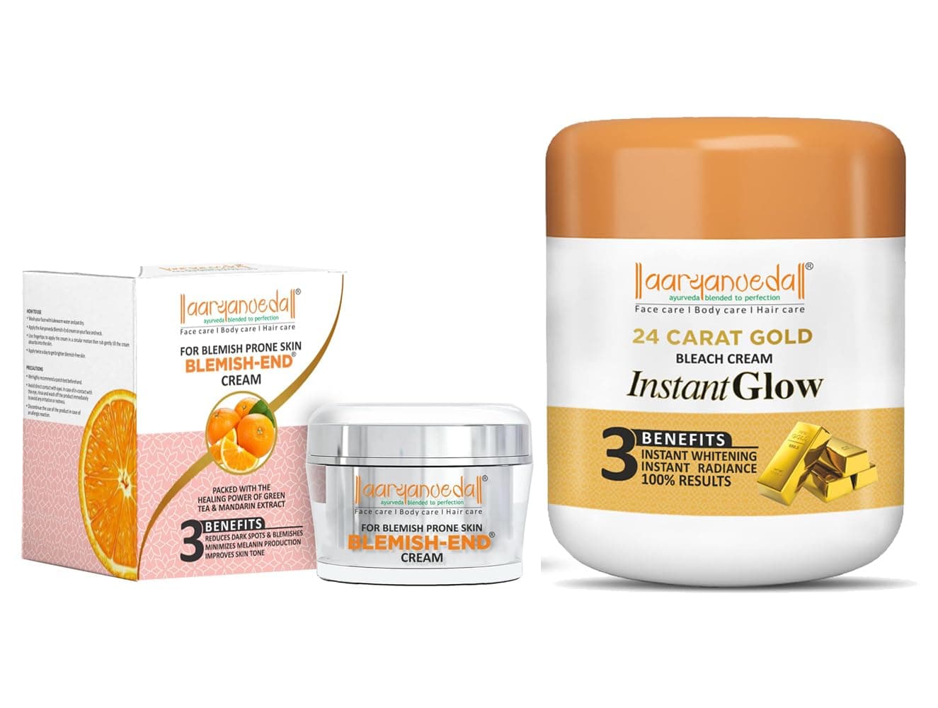 Aryanveda 24 Carat Gold Bleach Cream 400 gm And Blemishend Unisex Anti Blemish and Pigmentation Face Cream For AntiAgeing All Skin Type 50g