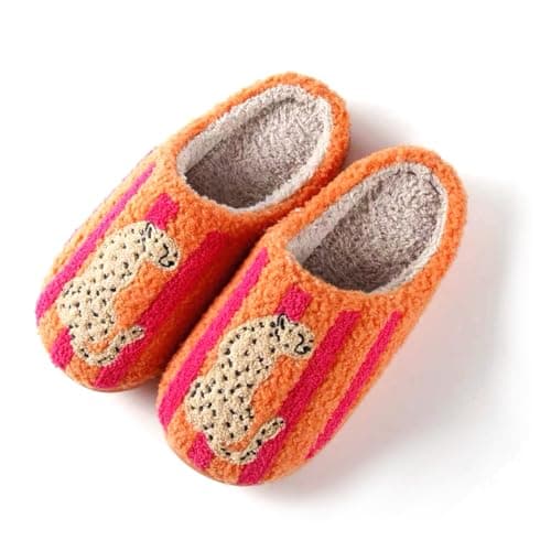V OPXIN Leopard Cheetah Print Slippers for Women Men Cute Cozy Plush Fuzzy Soft Warm Memory Foam Slip-on Animal House Slippers for Indoor and Outdoor