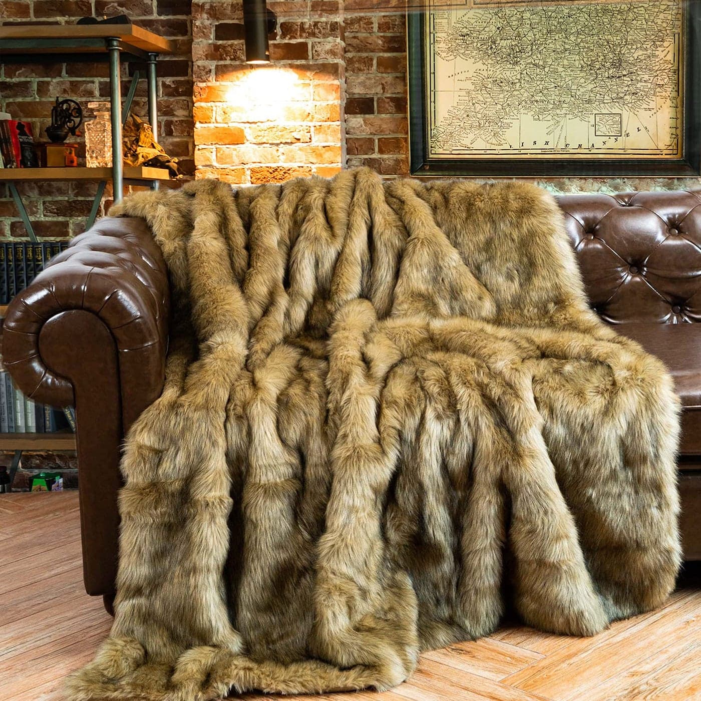 BATTILO HOME Luxury Golden Faux Fur Blanket 60x 80 Large Fur Throw Blankets for Bed Couch Soft Warm Fuzzy Fluffy Golden with Back Tipped Blanket Reversible to Plush Velvet