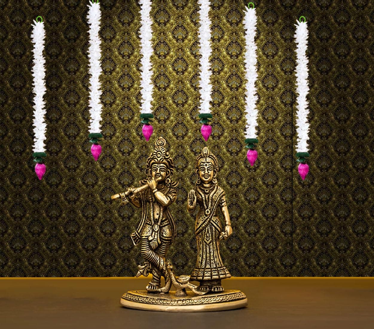 Tia Crafts Lotus Flowers Garland Decoration for Home Decor | Pooja Decor | Diwali Decor | Wedding Festival Decor | Pooja Room Temple Decoration | Navratri Durga Puja Worship (Standard - 18 inch, 6)