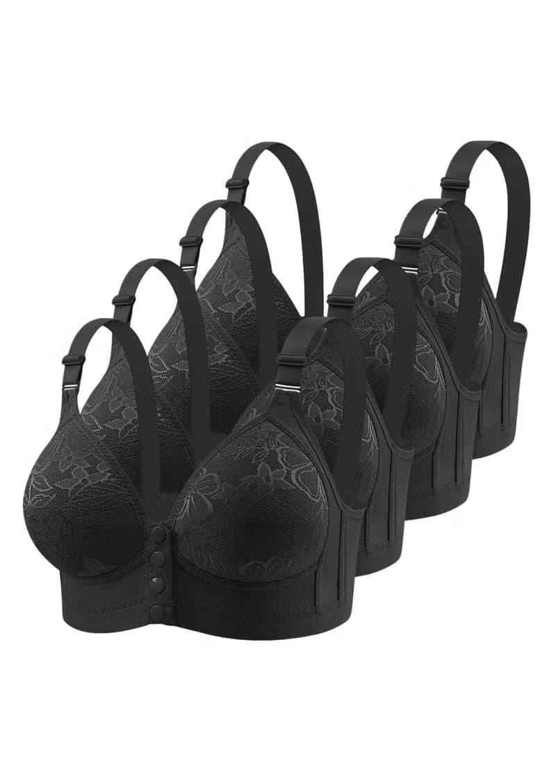 4-Piece Set New Nursing Bra Front Buckle Thin Breathable No Steel Ring Gathered Black