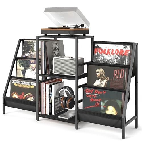 Record Player Stand with Vinyl Storage, Record Player Table with Vinyl Record Storage Up to 280 Albums, Turnta ble Stand with Record Holder Display Shelf, Record Cabinet for Media Stereo Audio