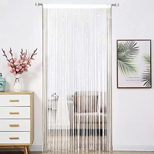 HSYLYM Beaded Curtain Beads Door String Curtains Ideal for Living Room Decor Wall Hanging Fringe Doorway Divider Bedroom Backdrop Hippie Window Closet Privacy Rod Pocket Dense (100x200cm,White)
