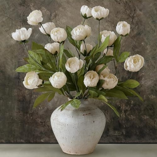 VIERENA 12 Pcs Faux Silk Peony Artificial Flowers for Vase 27 Bulk Fake Peonies Branches with Stems for DIY Bouquet Centerpieces Wedding Fillers Arrangements Shower Decorations Cream