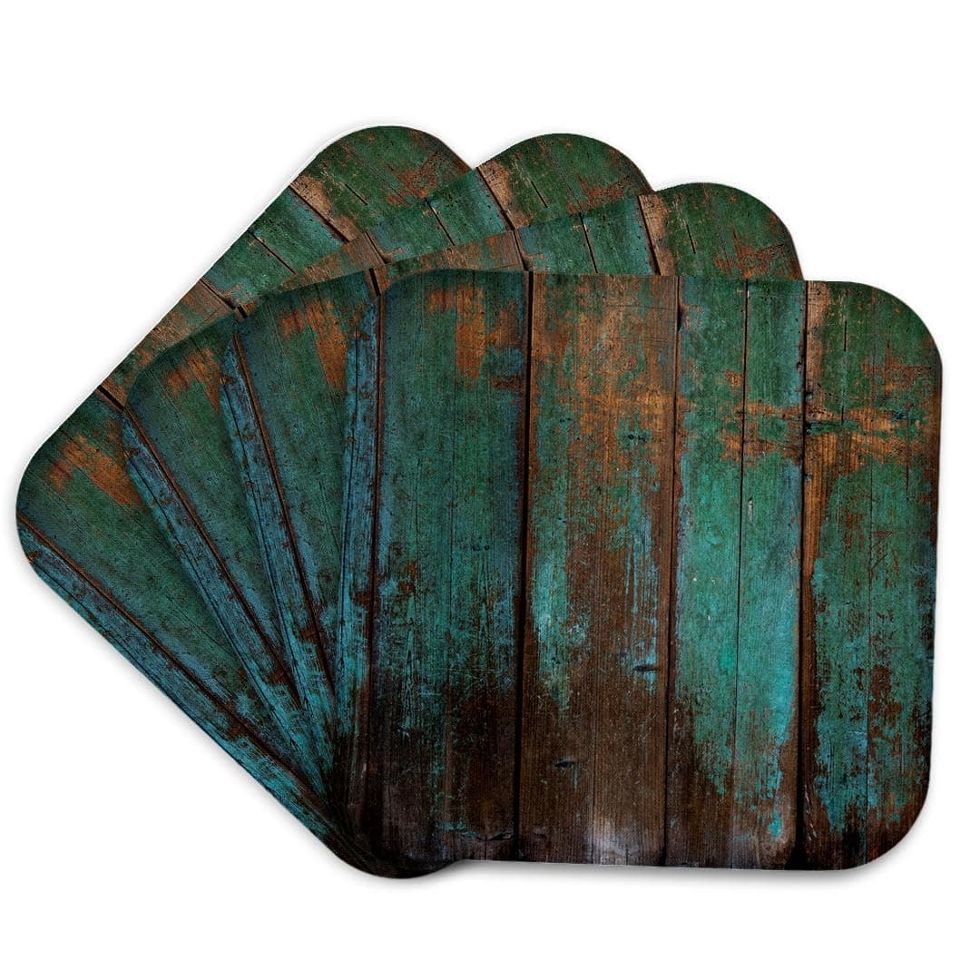 3D Rose CST_239940_1 Teal Distressed Country Wood Effect Soft Coasters