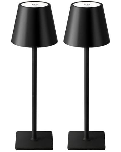 KDG 2 Pack Cordless Table Lamp Portable LED Desk Lamps 5000mAh Battery Operated 3 Color Stepless Dimming Up for Restaurant Bedroom Outdoor Camping Coffee Shop Night Light Rechargeable Black
