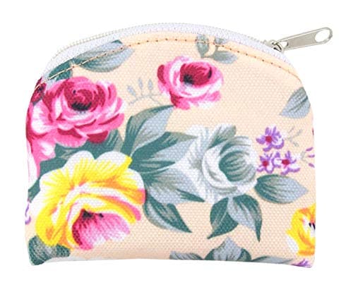 Fully Lined Rose Flower Patterened Brocade Rosary Case with Zipper Closure, 3 Inch