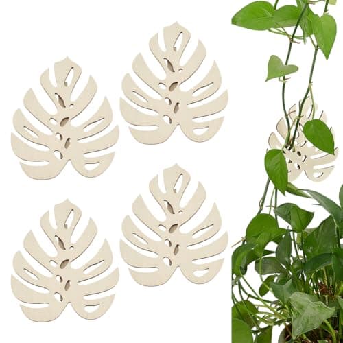 FINGERINSPIRE 4Pcs Wall Vine Holder Wooden Monstera Leaf Wall Mount for Climbing Plants 4.3x5.3inch Floral White Plant Wall Fixtures Wooden Leaf Trellises for Vines Houseplant Home Office Decoration