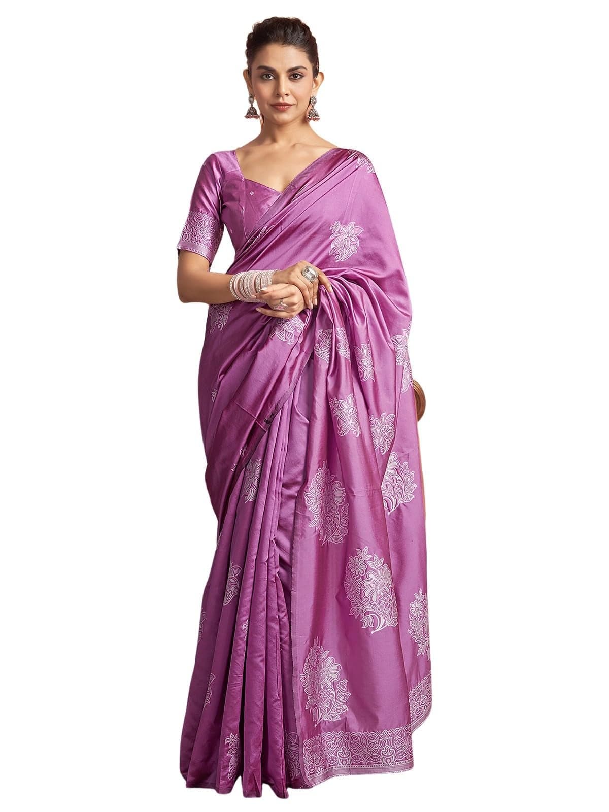 Satrani Women's Silk Blend Banarasi Jacquard Saree with Unstitched Blouse Piece (3882S191N_Ultra Pink)