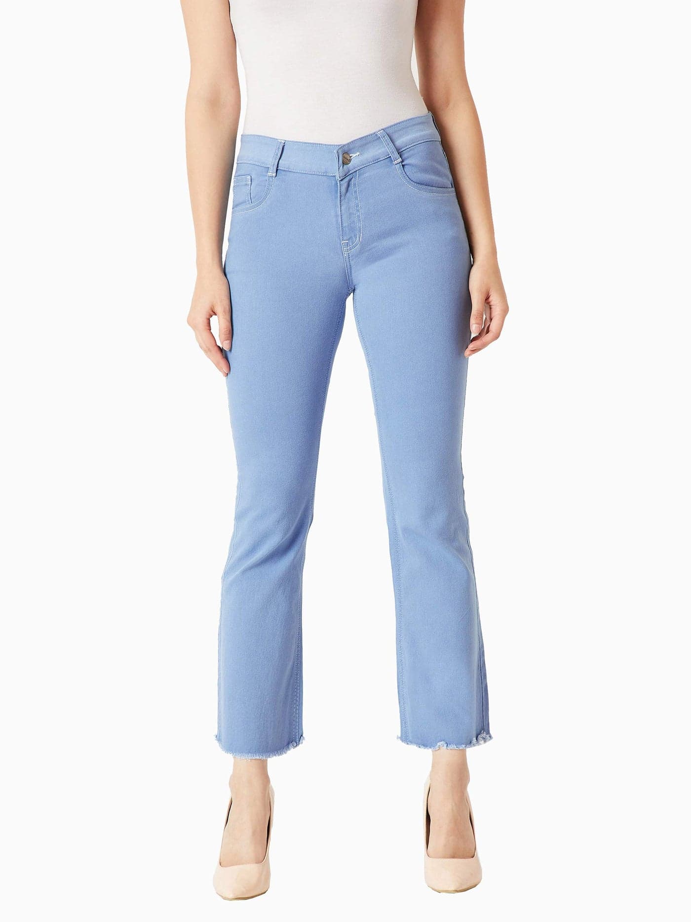 Miss Chase Women's Light Blue Bootcut High Rise Cropped Stretchable Denim Jeans(MCSS19DEN08-33-158-26,Light Blue,26)