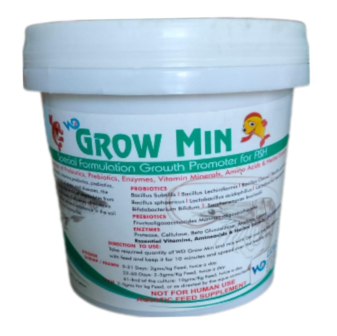 Grow Min – Premium High Growth Booster for Fish & Shrimp | Immunity Enhancer | Unique Formula with Vitamins, Minerals, Enzymes, Amino Acids & Herbal Extracts (Shatavari & Ashwagandha) | Rapid Growth