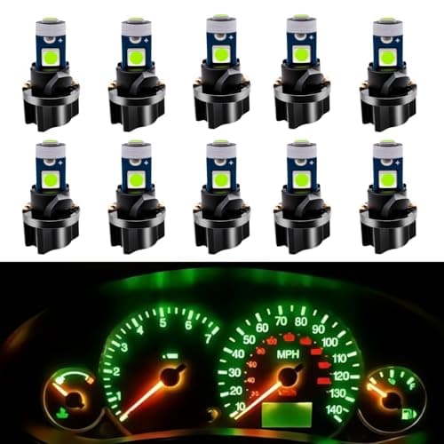 WLJH 10 Pack Green Canbus T5 Led Bulb 2721 37 74 Wedge Lamp PC74 Twist Sockets Dash Dashboard Lights Instrument Panel Cluster Leds Replacement