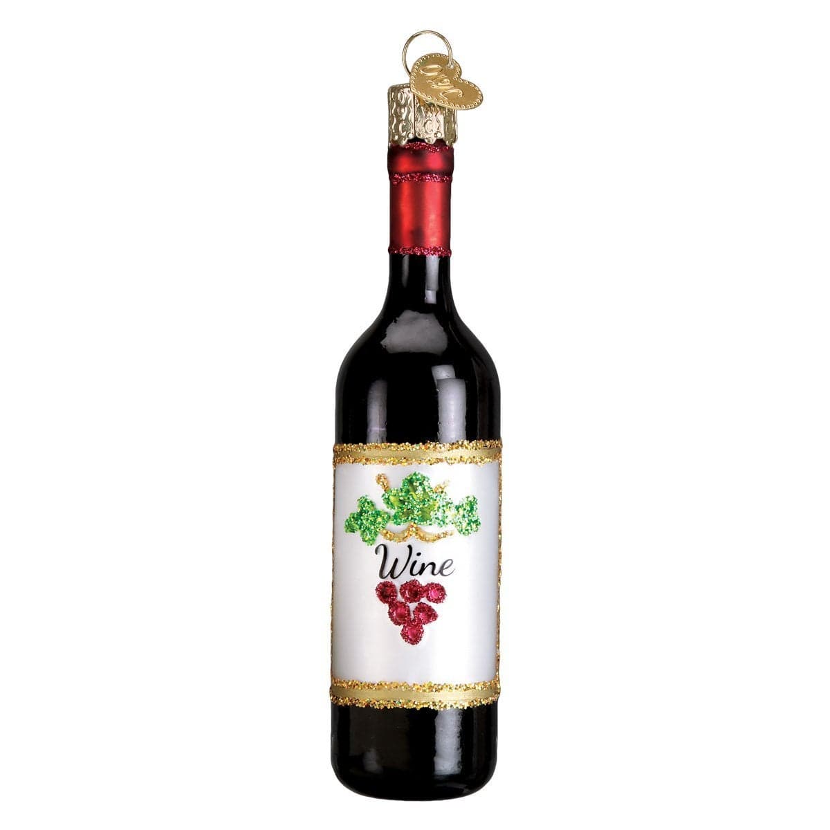 Old World Christmas Glass Blown Ornament Red Wine Bottle 32291