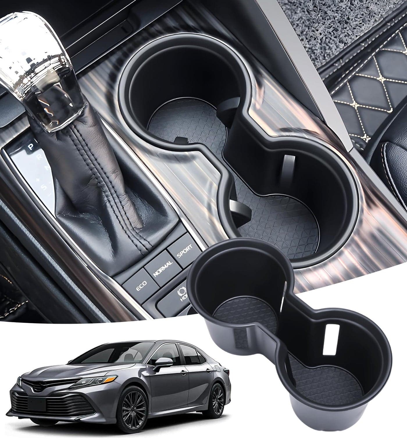 KATORN Center Console Cup Holder Inserts for Toyota Camry 2024 2023 2022 2021 2020 2019 2018, Interior Accessories TPE Car Cup Holder for 2018-2024 Camry, Black