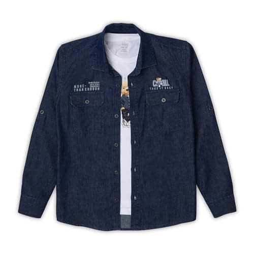 CAVIO Boys Blue Denim Casual Shirt with T-Shirt
