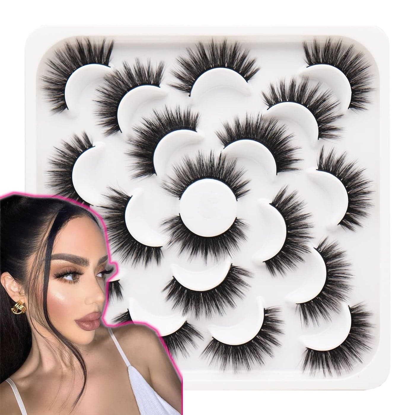 Losha 3D False Eyelashes Full Strips 16mm Natural Long Faux Mink Lashes Reusable Eyelash Extension 100 Handmade CrueltyFree 10 Pairs Lashes Pack
