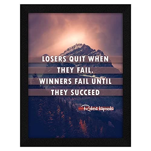 ArtX Paper Motivational Inspirational Quotes, Losers Quit Framed Wall Art Painting, Multicolor, Abstract, 10 X 13 inches, Set of 1