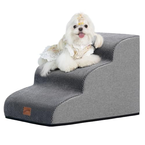 GoGoBunny Ramp Dog Stairs for Couch Sofa and Chair 157 H 3Step Pet Steps for Small Dogs and Cats NonSlip Waterproof Fabric Cover Stable and Balanced Indoor Step Pets Friendly Grey